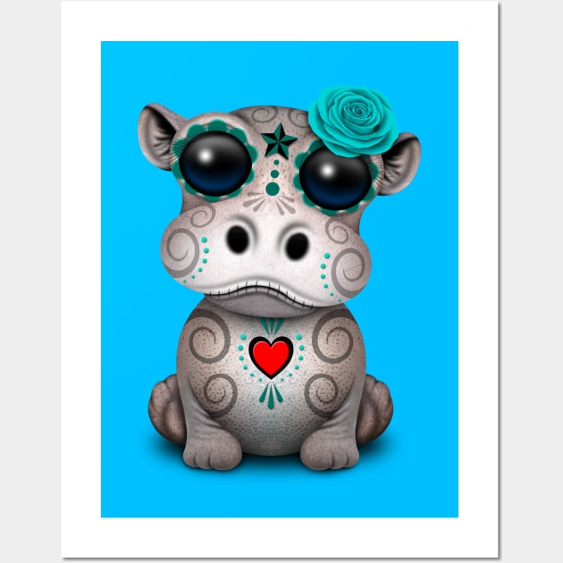 Blue Day of the Dead Baby Hippo Wall Art by jeffbartels